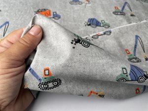 Poplin - flot gråmeleret bund med fede maskiner